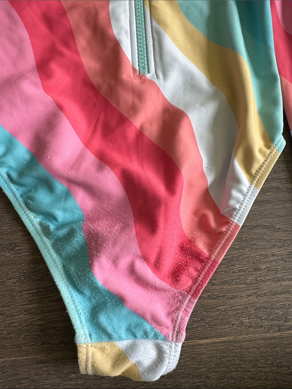 Kids Long-Sleeve Rainbow Stripe Rash Guard Swimsuit - Pink, Blue & Yellow - Picture 3 of 3